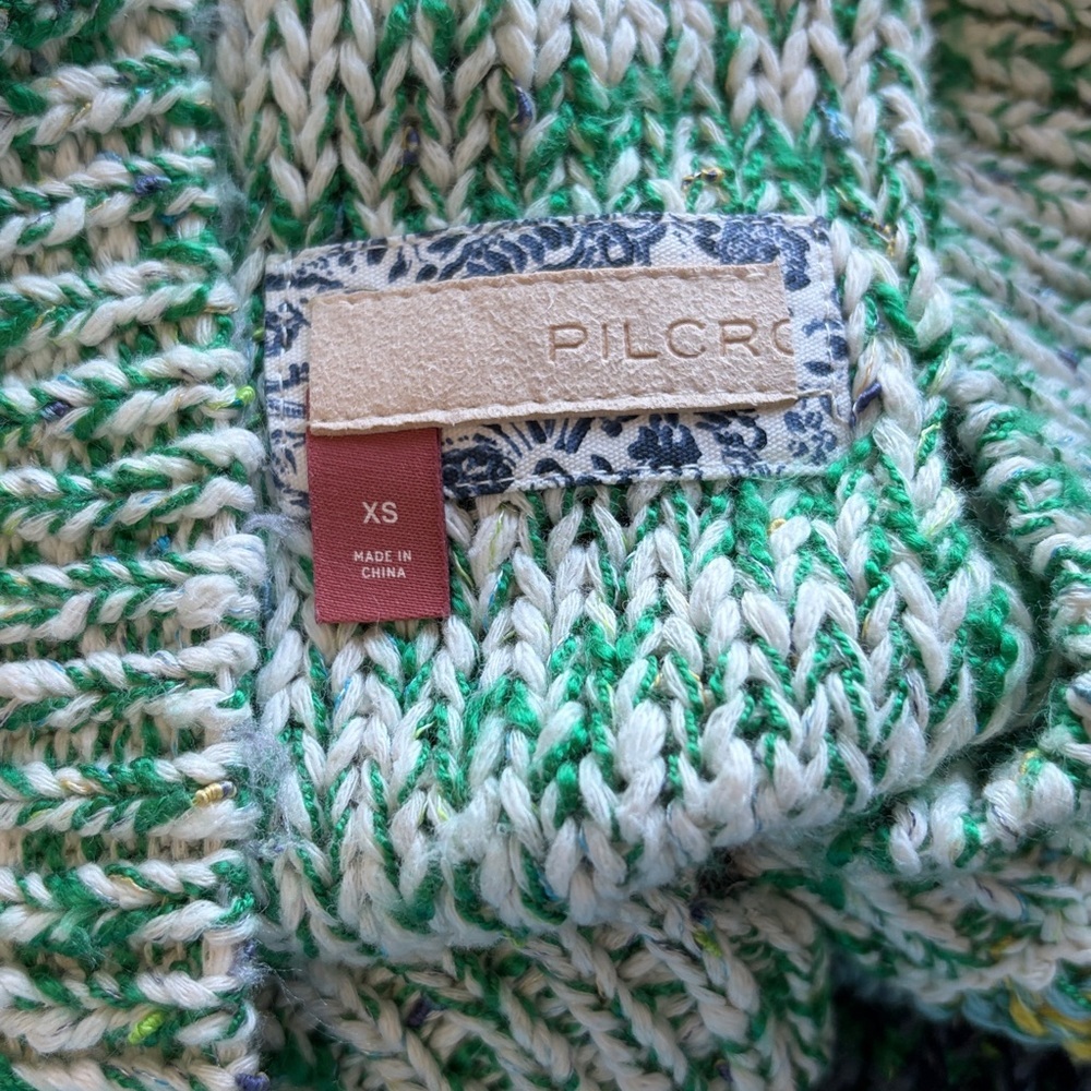 Anthropologie Pilcro Sunset Embroidered Cardigan Green Yellow Rare Sun Sz XS - Picture 11 of 15